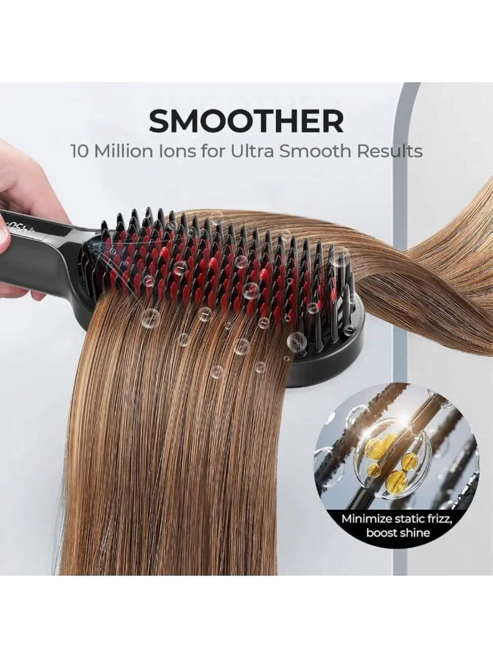 Ionic Hair Straightening Brush - 16 Heat Settings, Ceramic Hot Comb for Curly